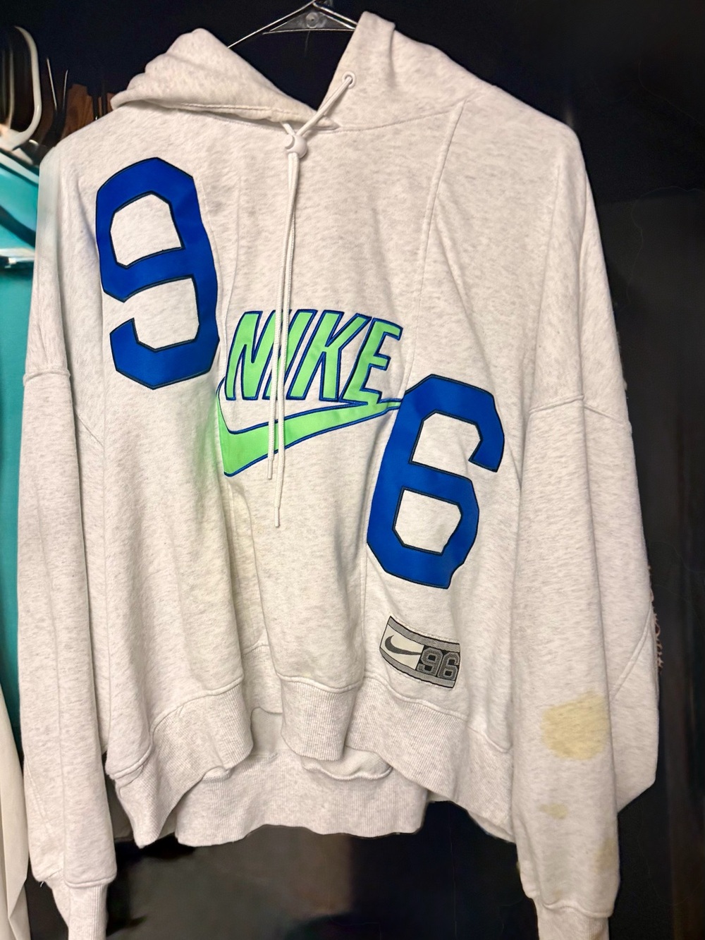 Nike White Hoodie with Blue and Green Graphics